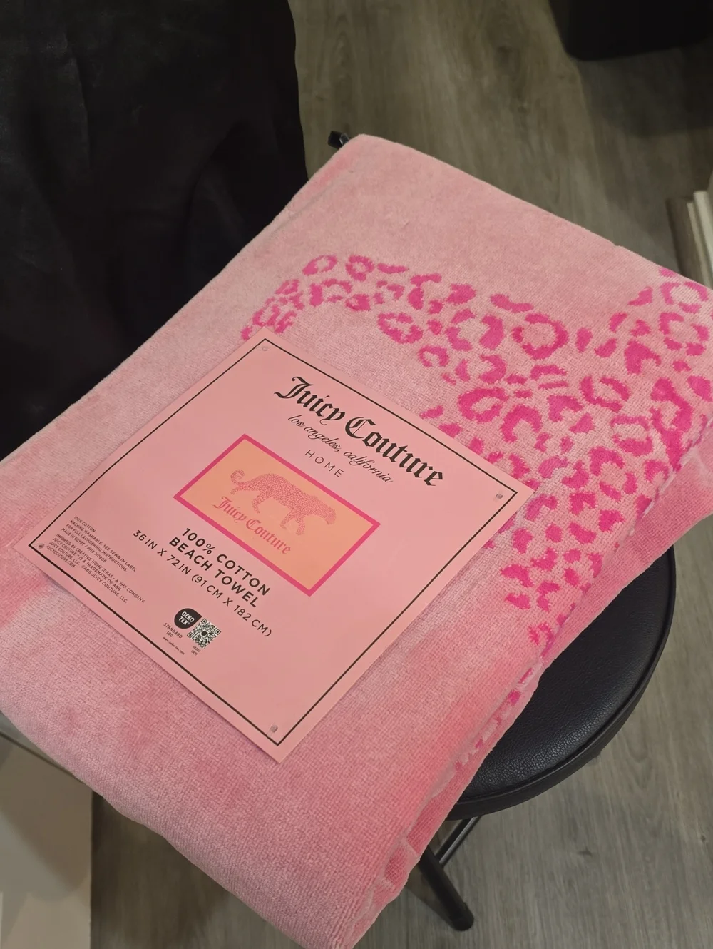 Juicy Couture Home Pink Leopard Logo Panel Oversized Beach Towel